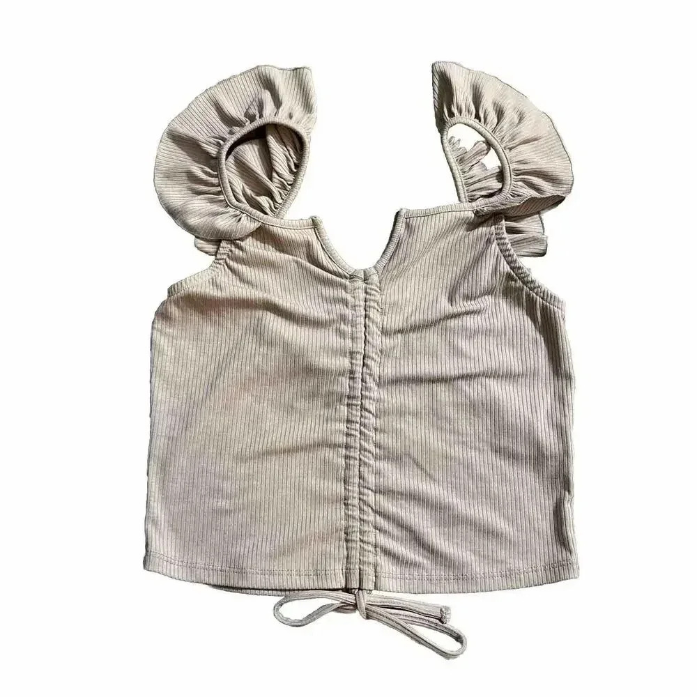 Forever 21 Cinched‎ Flutter Strappy Tank Taupe New Large Hippie Y2K